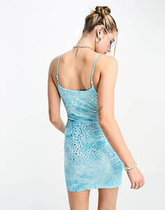 Платье мини-комбинация с кружевом и принтом &quot;голубые розы&quot; Tammy Girl