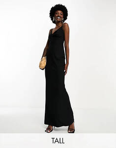 Черное платье макси с v-образным вырезом и глубоким вырезом Vesper Tall