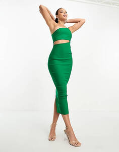 Зеленое платье миди с асимметричным вырезом и вырезом Vesper Tall