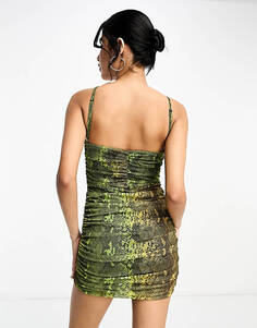 Зеленое платье мини со сборками AllSaints Gloria
