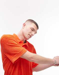 Оранжевая махровая футболка-поло Topman