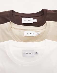 Комплект из трех классических футболок Topman белого, коричневого и каменного цветов