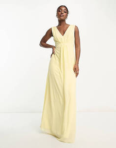 Лимонное шифоновое платье макси с v-образным вырезом TFNC Bridesmaid