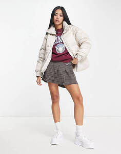 Светло-серая куртка-пуховик из атласного нейлона Abercrombie &amp; Fitch