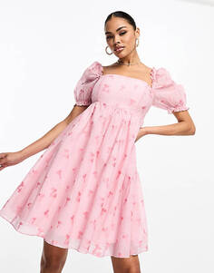 Свободное платье из розовой парчи с цветочным принтом Collective the Label