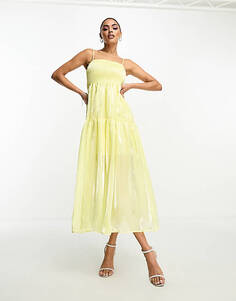 Лимонное многоярусное приталенное платье мидакси Collective the Label