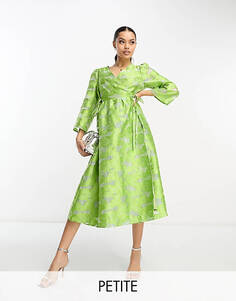 Зеленое жаккардовое платье миди с запахом YAS Petite Y.A.S