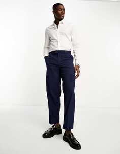 Темно-синие свободные брюки со складками New Look