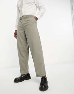 Свободные брюки хаки со складками спереди New Look