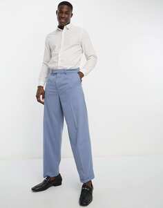 Синие свободные брюки со складками спереди New Look