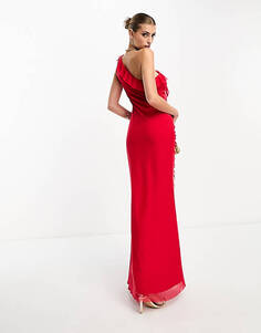 Красное сетчатое платье макси с воланами и оборками Flounce London
