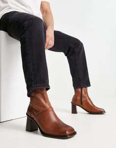 Светло-коричневые кожаные ботинки челси на каблуке ASOS DESIGN на натуральной подошве