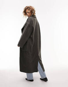 Темно-угольное сатиновое пальто Topshop с накладными карманами