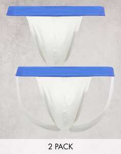 Набор из 2 белых стрингов и джемперов ASOS DESIGN с контрастным синим поясом