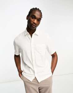 Белая рубашка с короткими рукавами из льняного микса Weekday
