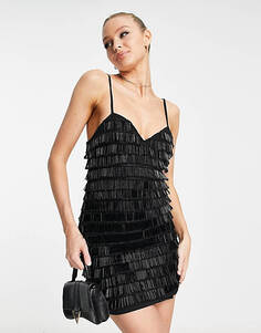 Черное платье мини с кисточками и кисточками Miss Selfridge Premium