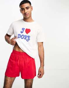 Красный комплект нижнего белья из футболки и боксеров ASOS DESIGN с принтом J&apos;adore