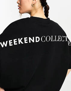 Черный свободный свитшот с большим логотипом на спине ASOS Weekend Collective