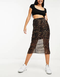 Сетчатая юбка миди с леопардовым принтом AllSaints Nora