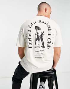 Бежевая футболка oversize с баскетбольным принтом на спине Selected Homme