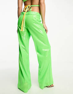 Ярко-зеленые костюмные брюки с напуском с пайетками Annorlunda