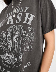 Оверсайз-футболка ASOS DESIGN с ковбойскими сапогами johnny Cash License и темно-серой курткой