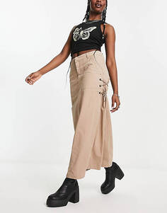 Бежевая юбка карго в стиле Reclaimed Vintage с завязками по бокам