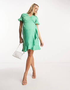 Ярко-зеленое платье мини с запахом Vero Moda Maternity