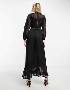 Черное атласное платье макси с кружевом разной гаммы Reclaimed Vintage