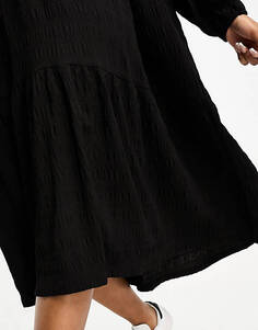 Черное платье миди с длинными рукавами Monki