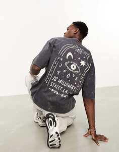 Черная кислотно-стиральная футболка оверсайз с абстрактным художественным принтом на спине ASOS DESIGN