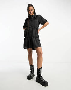 Черное атласное платье мини JDY
