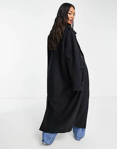 Черное пальто прямого кроя в стиле оверсайз Pretty Lavish