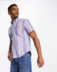 Темно-синяя/белая оксфордская рубашка в разноцветную полоску с короткими рукавами Polo Ralph Lauren на заказ