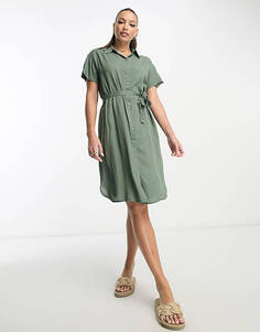 Зеленое платье-рубашка миди с поясом Vero Moda Tall