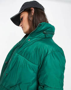 Зеленое утепленное пальто со складным капюшоном Only