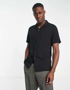 Черная вискозная рубашка классического кроя с воротником-стойкой ASOS DESIGN