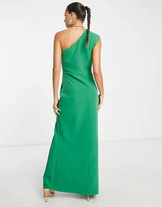 Изумрудно-зеленое платье макси с объемным вырезом на одно плечо и разрезом Pretty Lavish