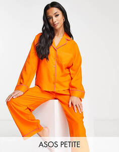 Эксклюзивный оранжевый пижамный комплект из рубашки и брюк с контрастной окантовкой ASOS DESIGN Petite из модала