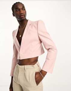 Розовый укороченный льняной пиджак с квадратными плечами ASOS DESIGN