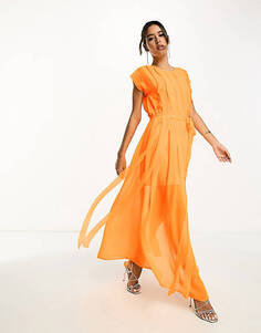 Неоново-оранжевое плиссированное платье макси с необработанными краями ASOS DESIGN