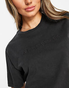 Черная футболка бойфренда с вышитым логотипом AllSaints Pippa