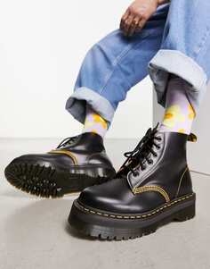 Ботинки Dr Martens 101 ub Quad с 6 люверсами, черные винтажные ботинки из гладкой кожи