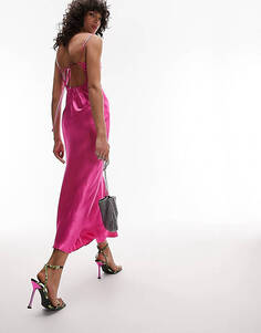 Платье-комбинация миди на бретельках Topshop розового цвета цвета фуксии
