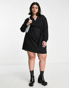 Черное платье-рубашка мини с запахом и завязкой на талии Noisy May Curve