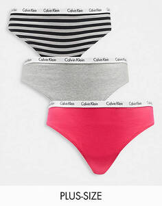 Набор из 3 трусов-стрингов с логотипом Calvin Klein Plus Size Carousel розового, серого цвета и в полоску