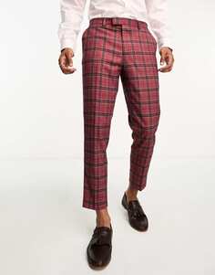 Укороченные костюмные брюки скинни красного цвета в шотландскую клетку Harry Brown