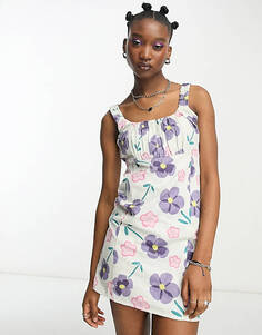 Льняное платье мини Daisy Street с винтажным цветочным принтом