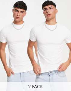 Комплект из двух белых футболок с облегающим силуэтом River Island