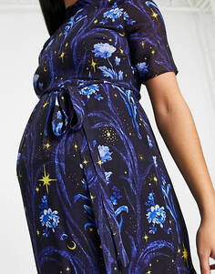 Кобальтовое платье миди с открытой спиной и принтом звезд Hope &amp; Ivy Maternity